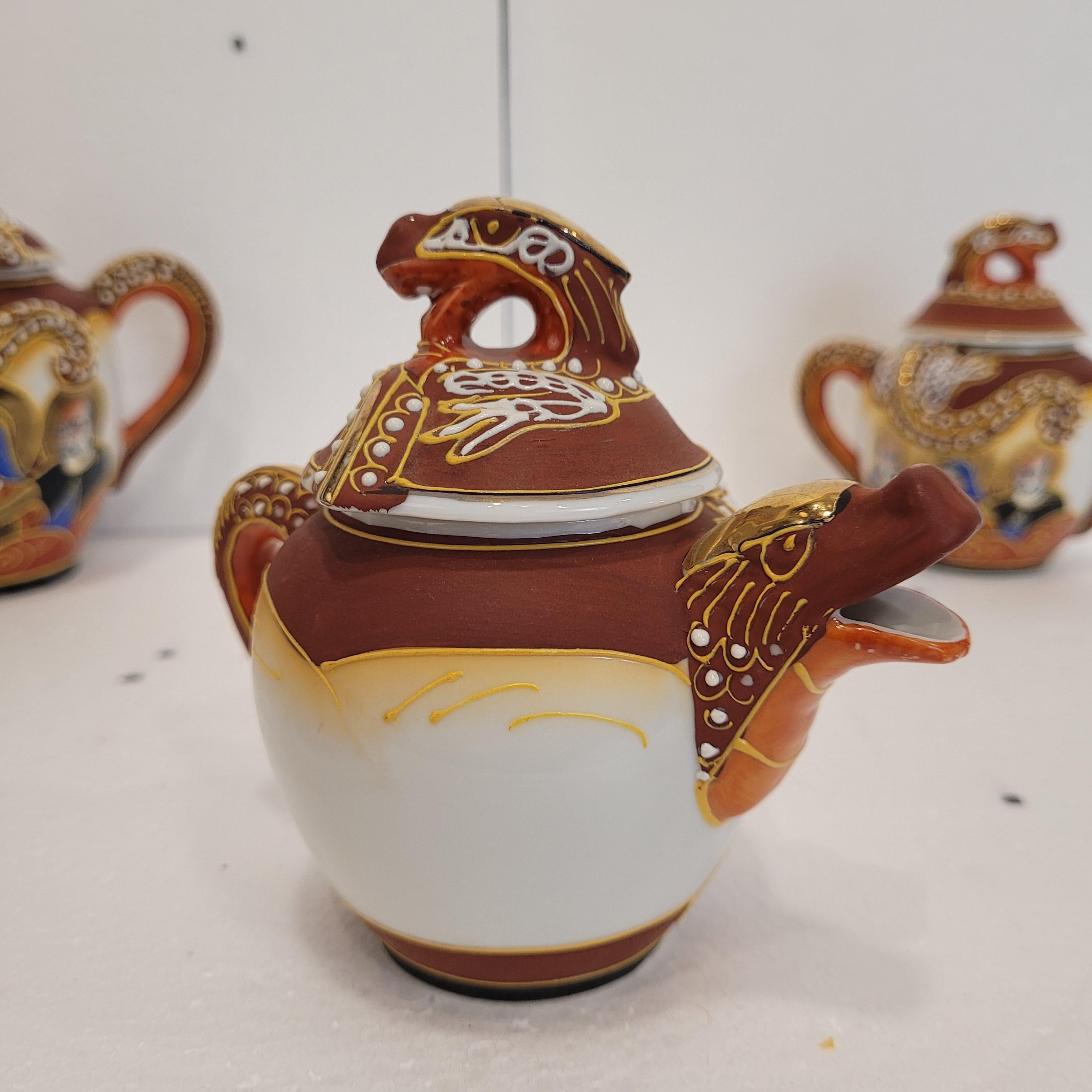 Satsuma Red Gold Blue Satsuma Porcelain Tea Set, Nakasima Japan For Sale 12