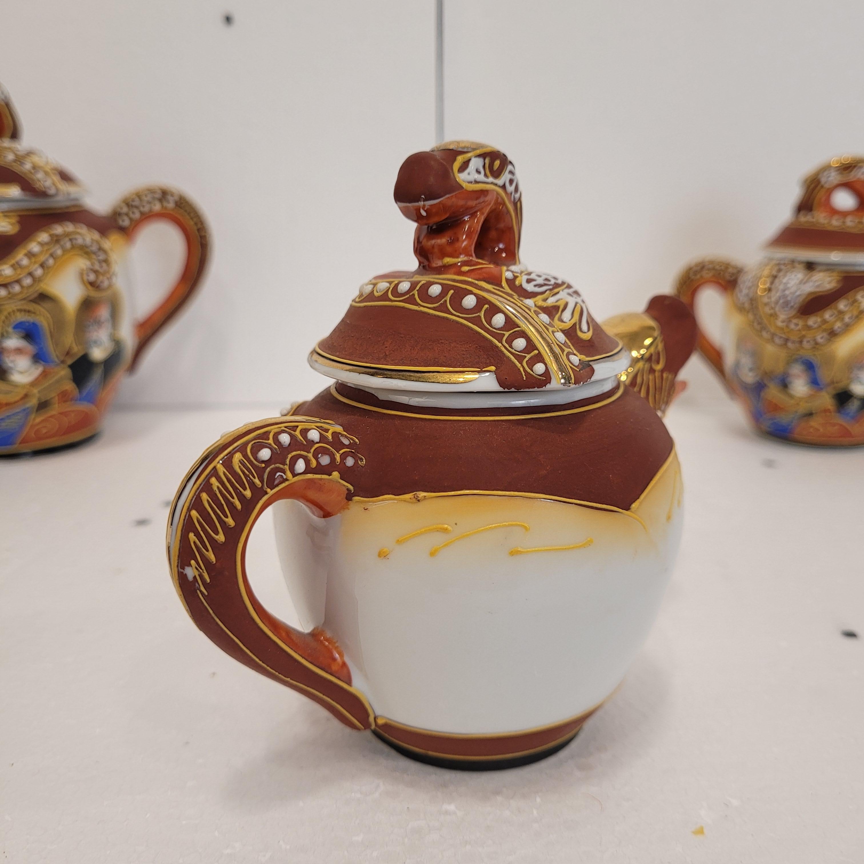 Satsuma Red Gold Blue Satsuma Porcelain Tea Set, Nakasima Japan For Sale 13