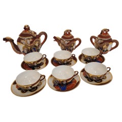 Satsuma Red Gold Blue Satsuma Porcelain Tea Set, Nakasima Japan