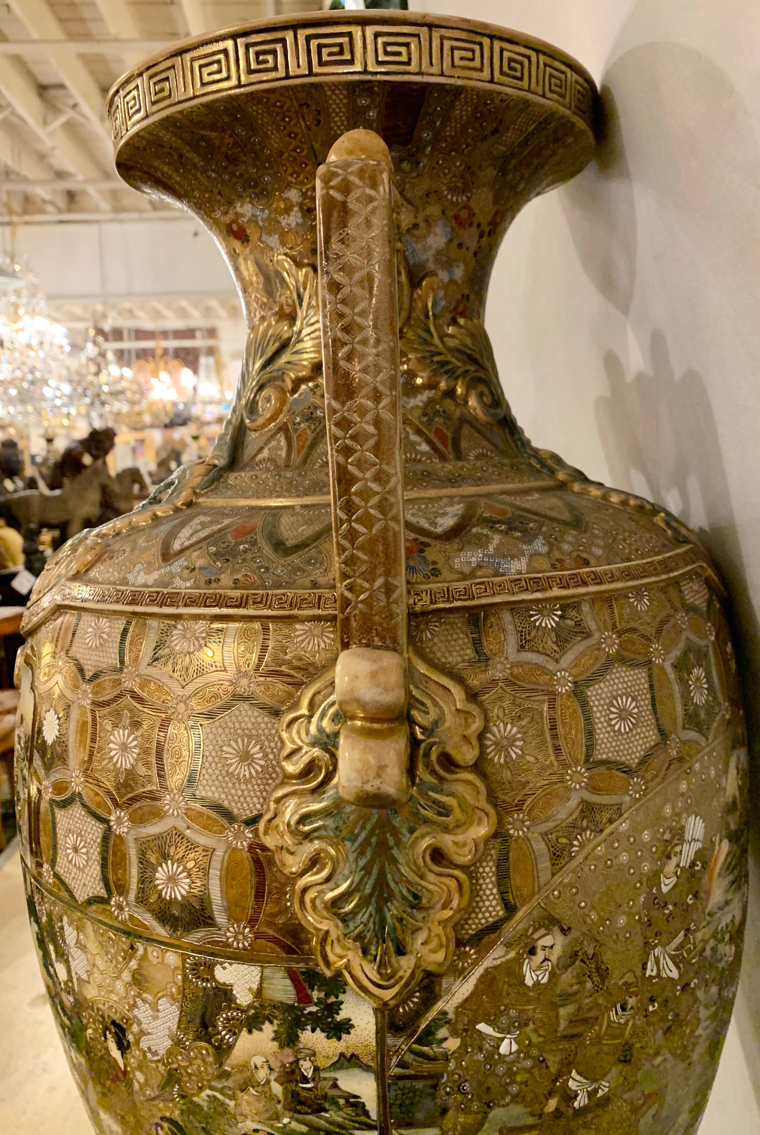 Satsuma Thousand Face Vase or Urn Palace Sized Twin Handled 2