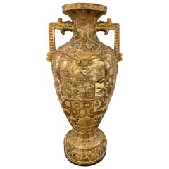 Vintage Satsuma Thousand Face Vase or Urn Palace Sized Twin Handled