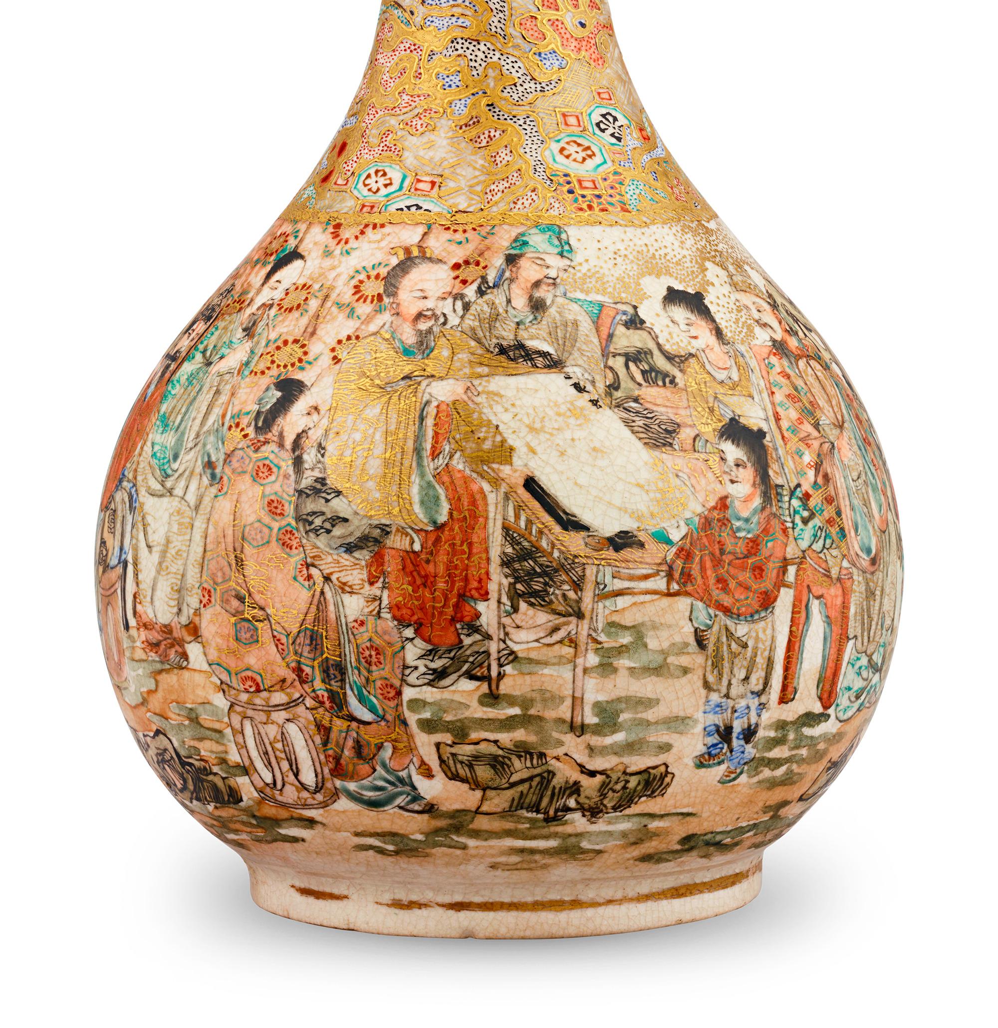 Meiji Vaso di Satsuma con figure in vendita