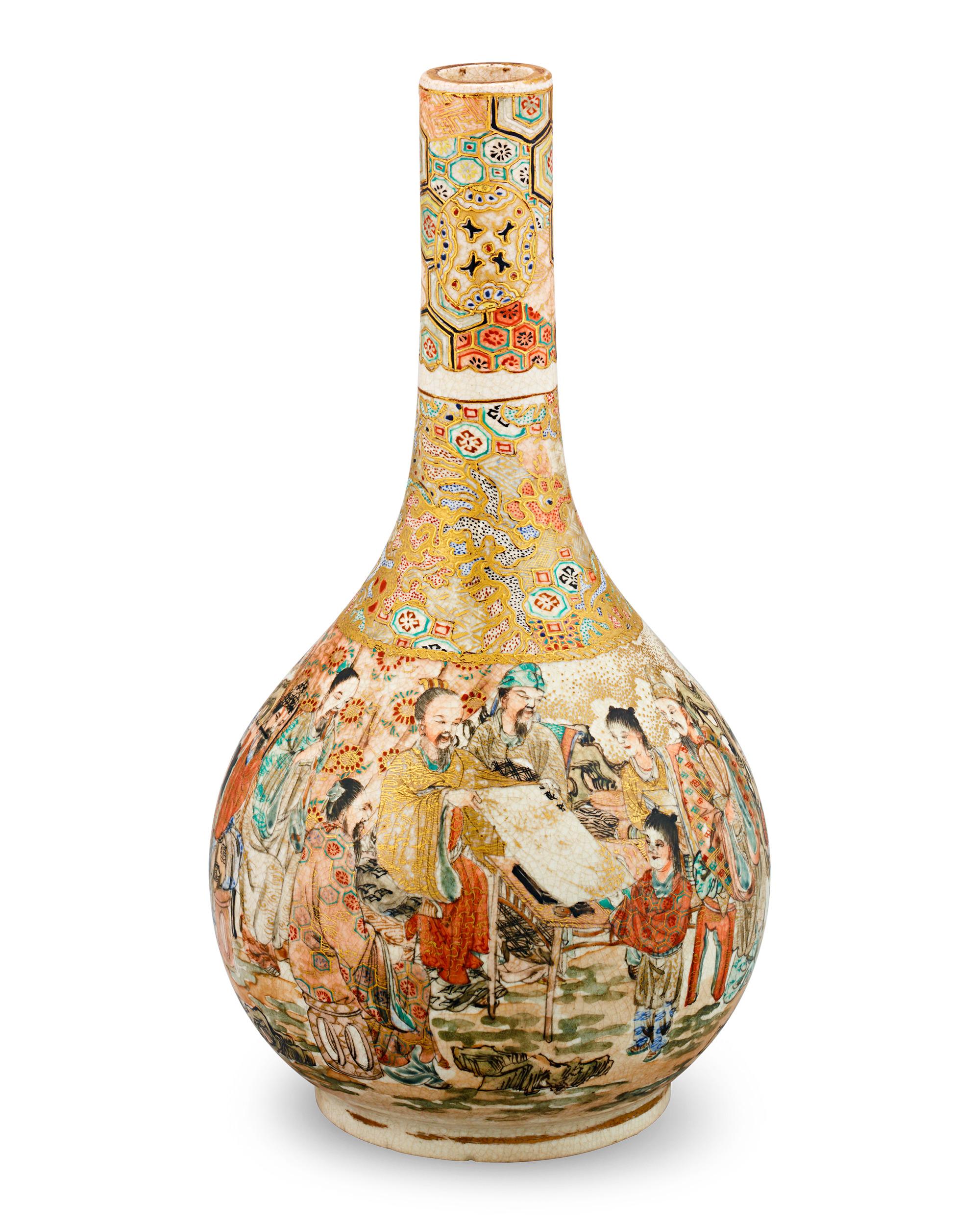 Giapponese Vaso di Satsuma con figure in vendita