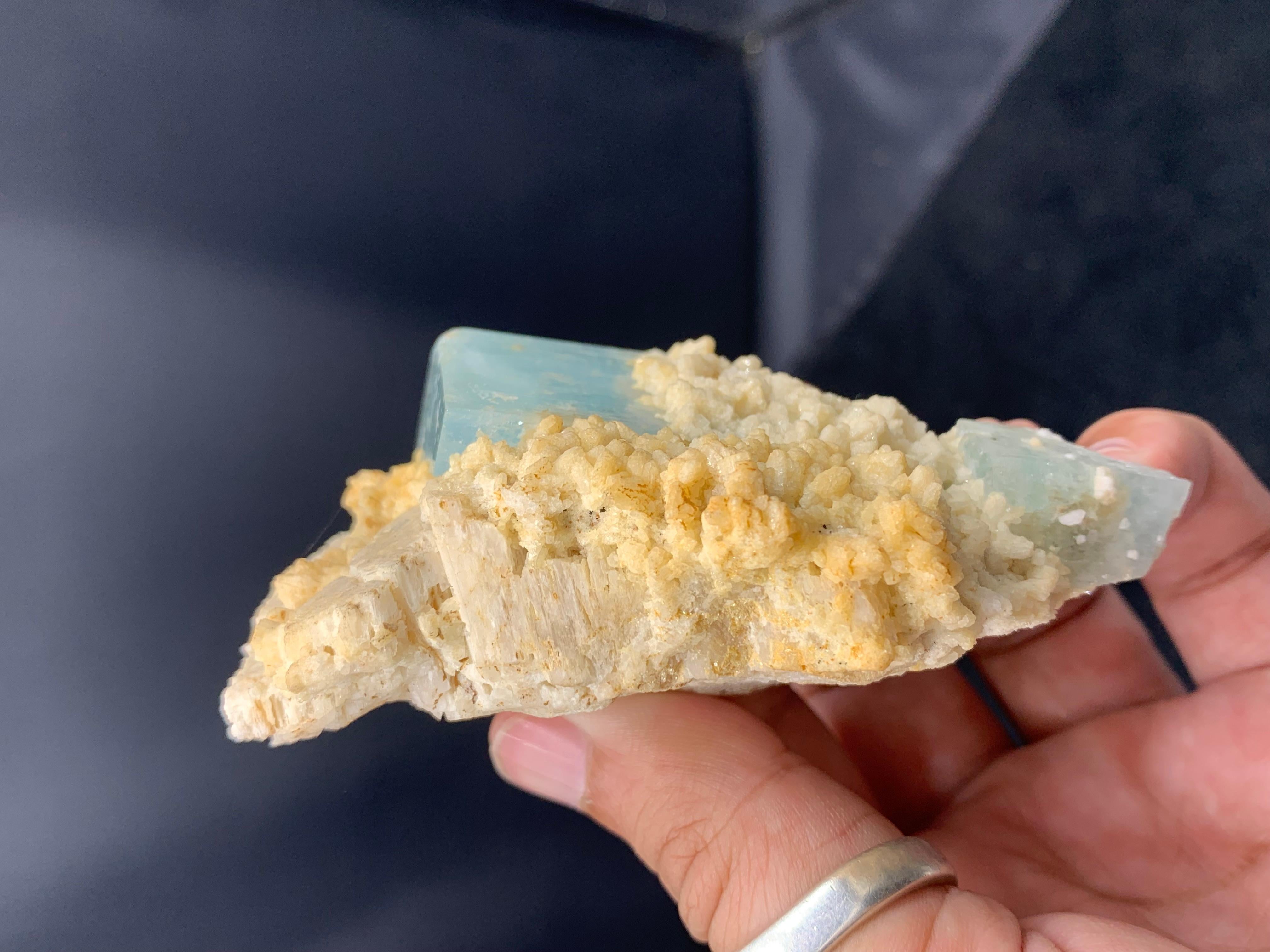 PRODUCT INFORMATION:

Specimen Type: Aquamarine on Albite from Kunnar, Afghanistan
Weight: 192 grams
Dimension: H: 9.7 x W: 5.8 x D: 3.5 cm
Treatment: None
Origin: Watalak Mine, Kunnar Province, Afghanistan

DESCRIPTION:

This is colorful and rare