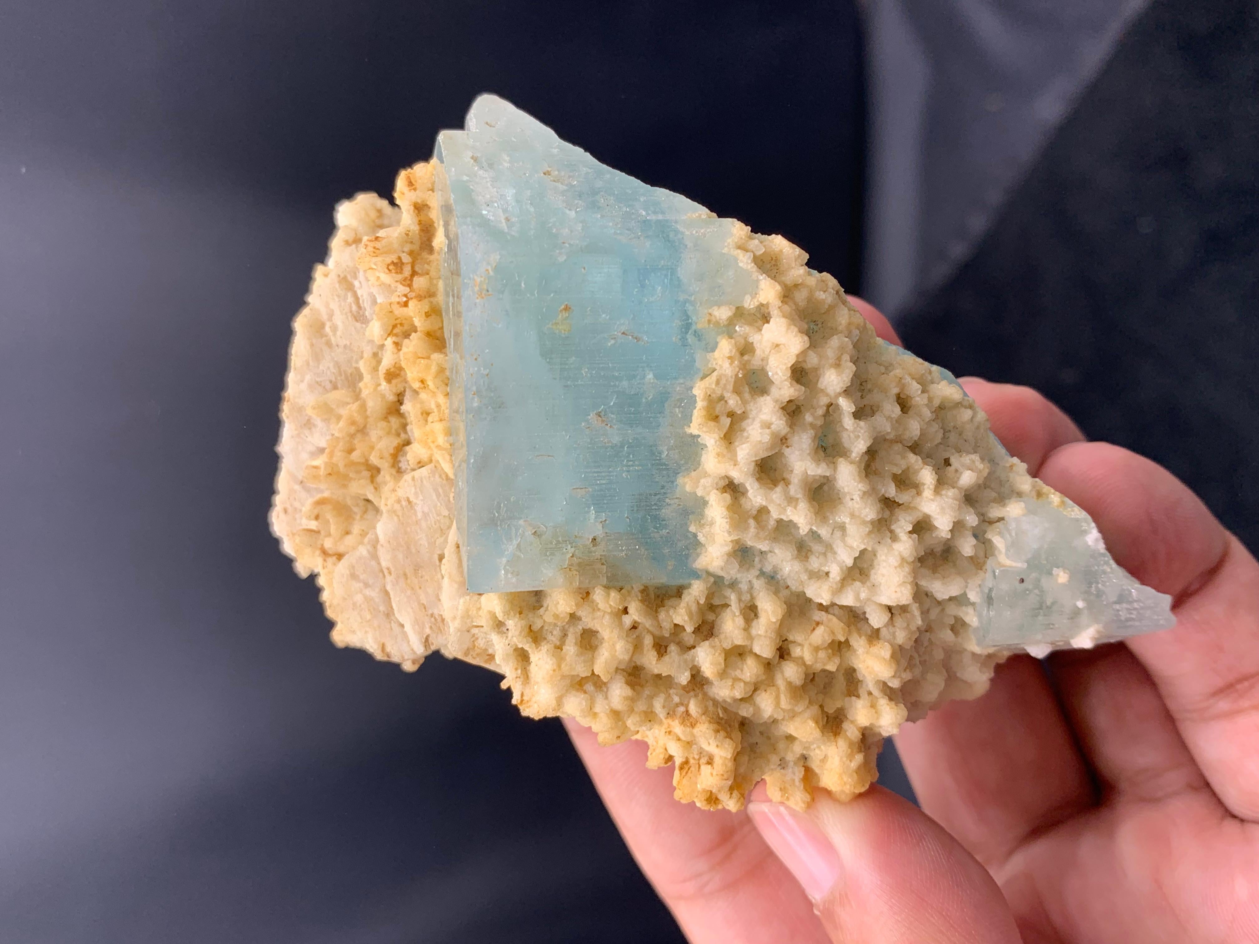 Adam Style Saturated Aquamarine On Albite From Kunnar, Afghanistan For Sale