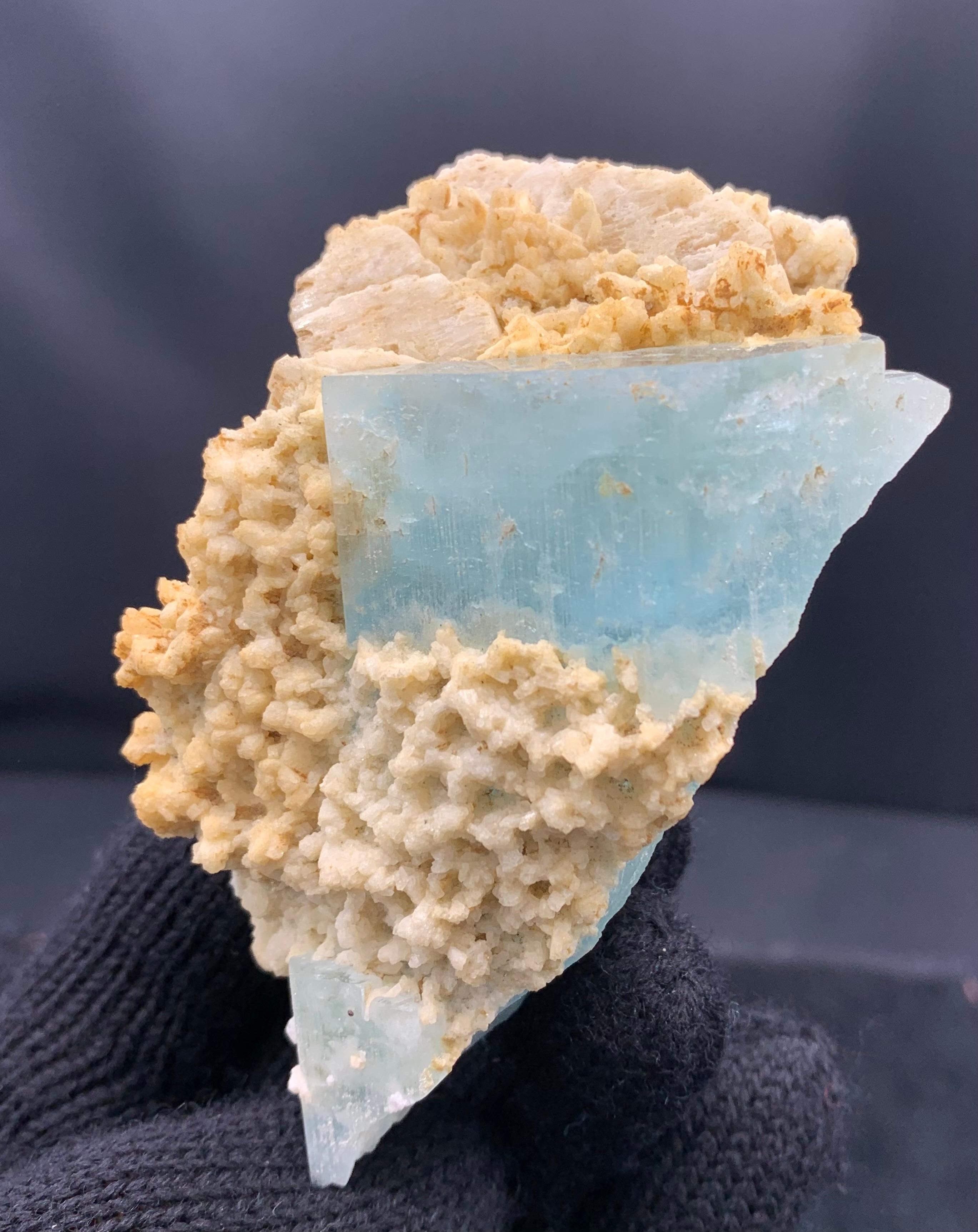 Rock Crystal Saturated Aquamarine On Albite From Kunnar, Afghanistan For Sale