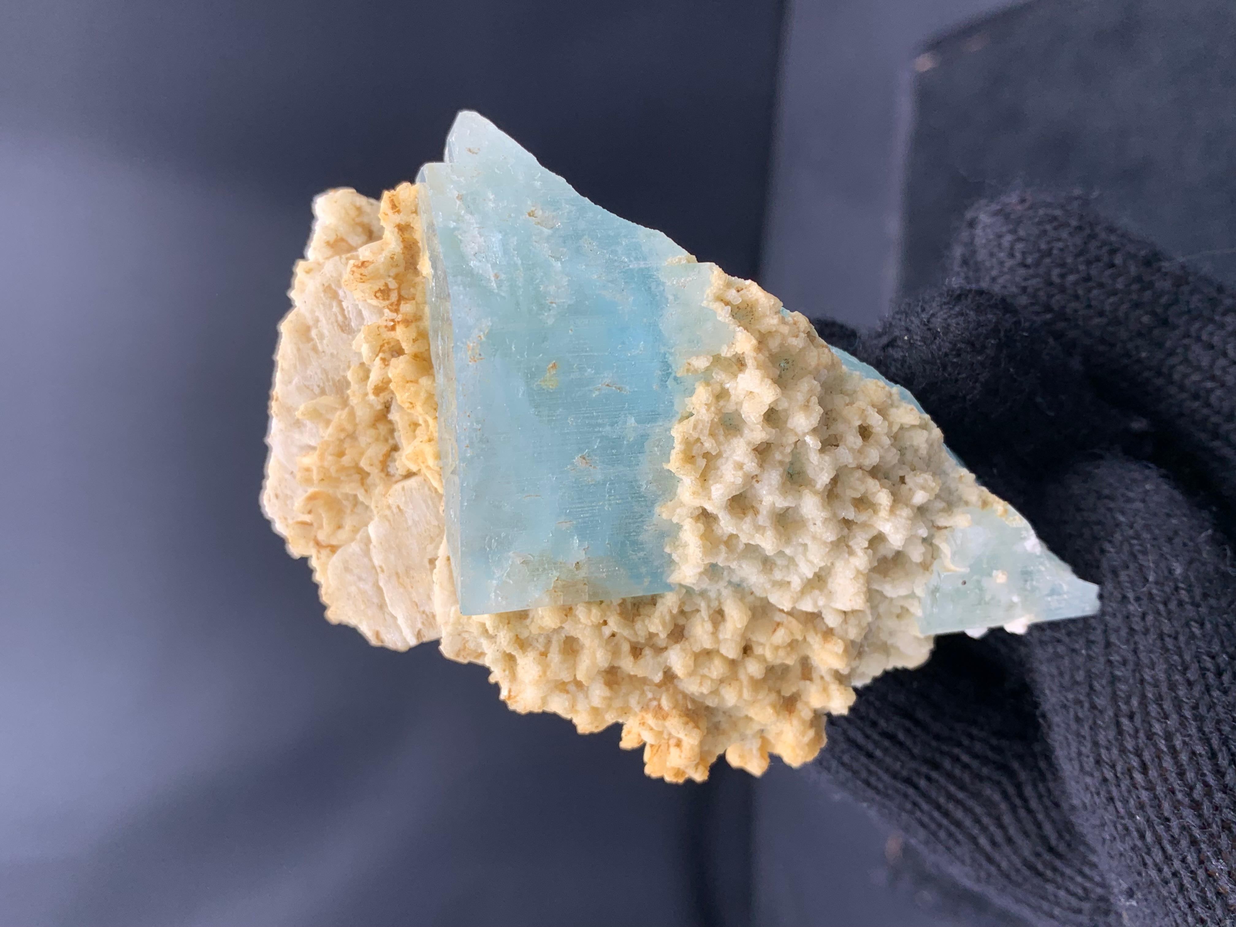 Saturated Aquamarine On Albite From Kunnar, Afghanistan For Sale 1