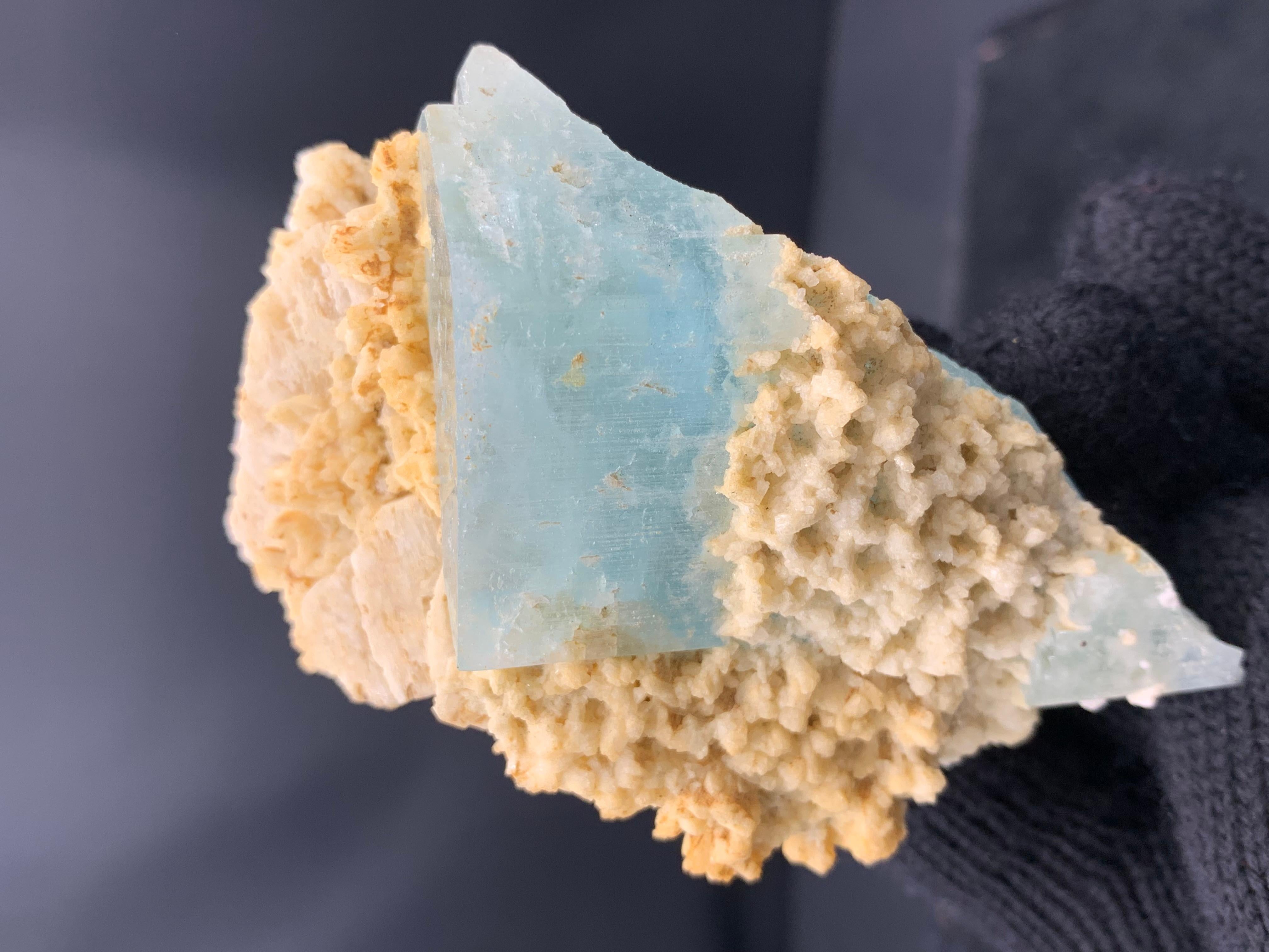 Saturated Aquamarine On Albite From Kunnar, Afghanistan For Sale 2