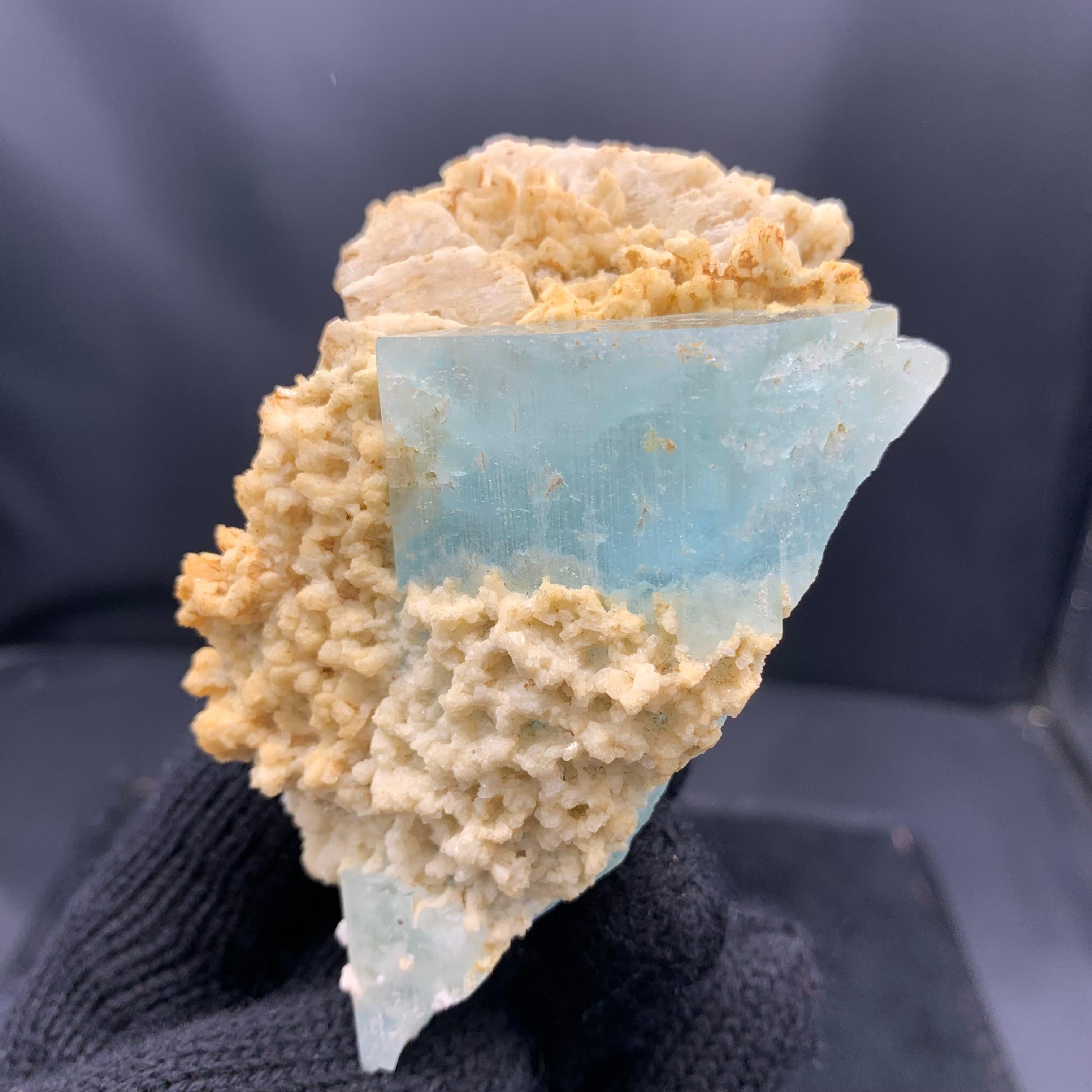 Saturated Aquamarine On Albite From Kunnar, Afghanistan For Sale 3