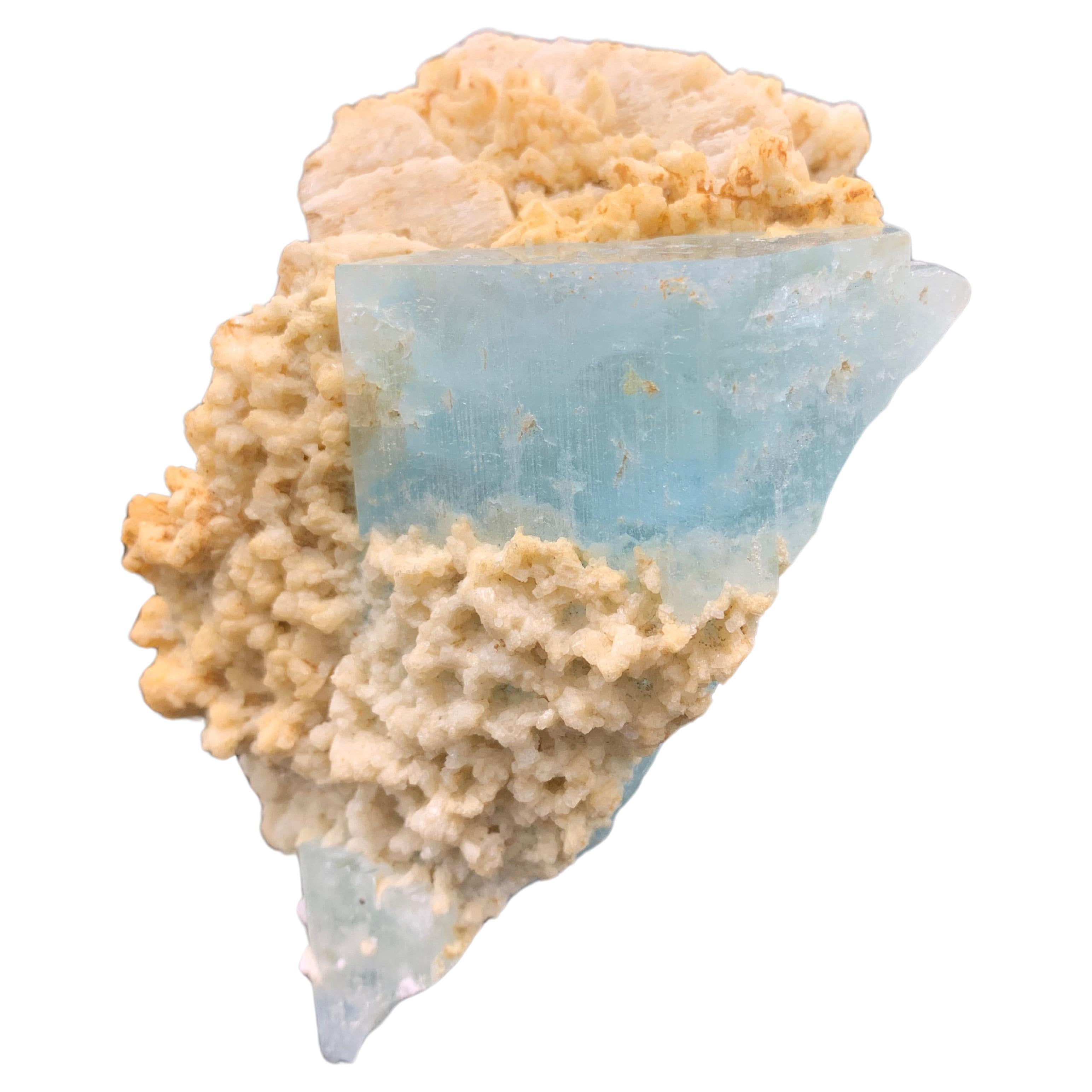Saturated Aquamarine On Albite From Kunnar, Afghanistan For Sale