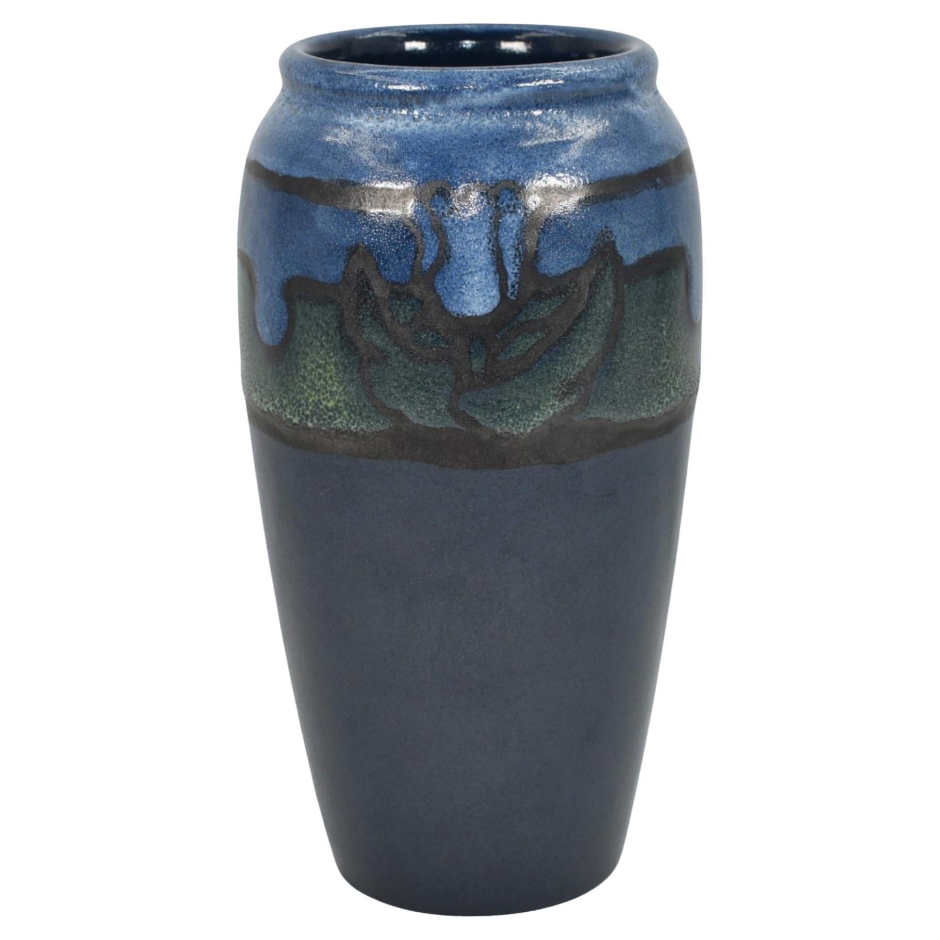 Saturday Evening Girls SEG 1925 Vintage Art Pottery Tulip Blue Ceramic Vase For Sale