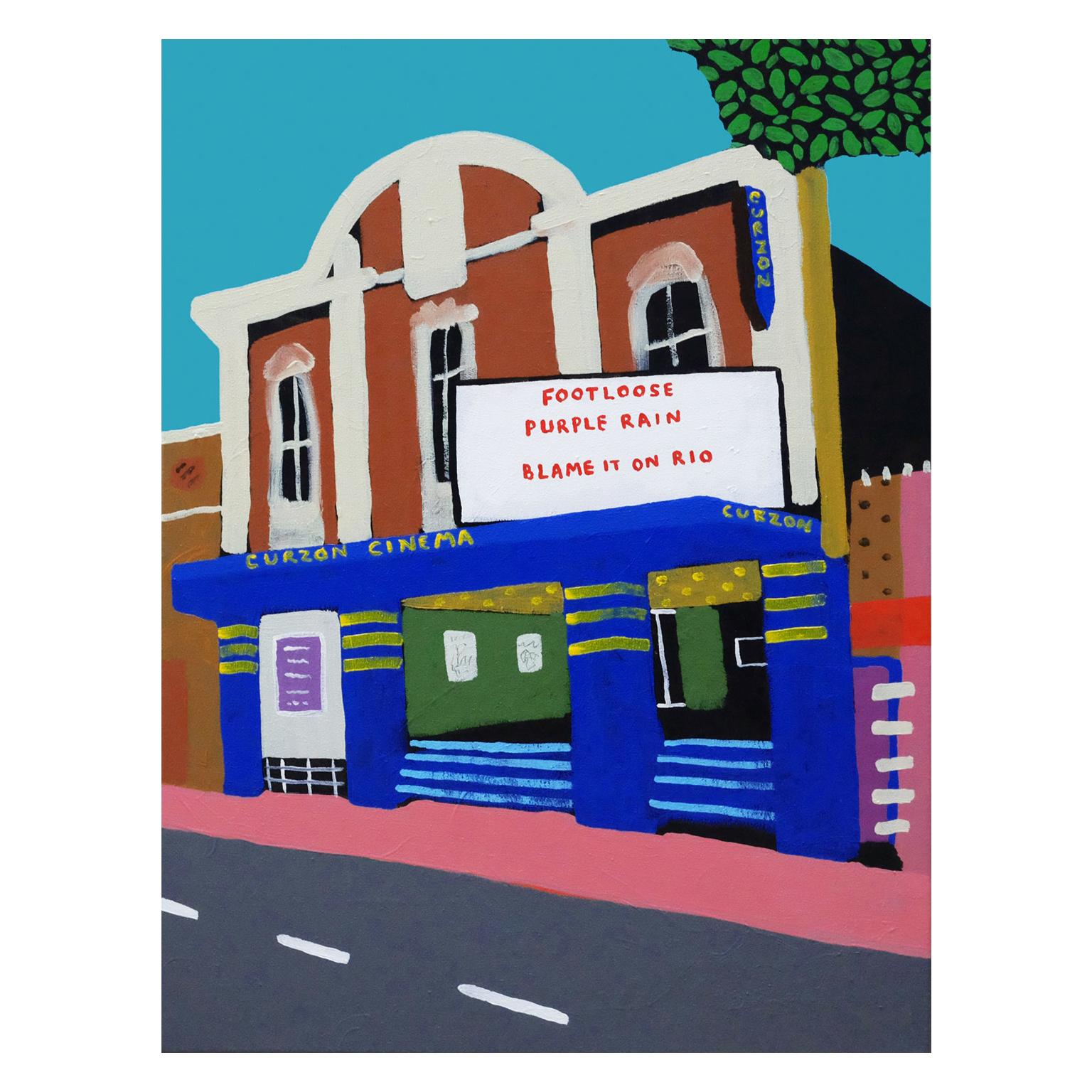 Modern 'Saturday Matinee' Landscape Cinema Painting by Alan Fears Pop Art Film, 1980s For Sale