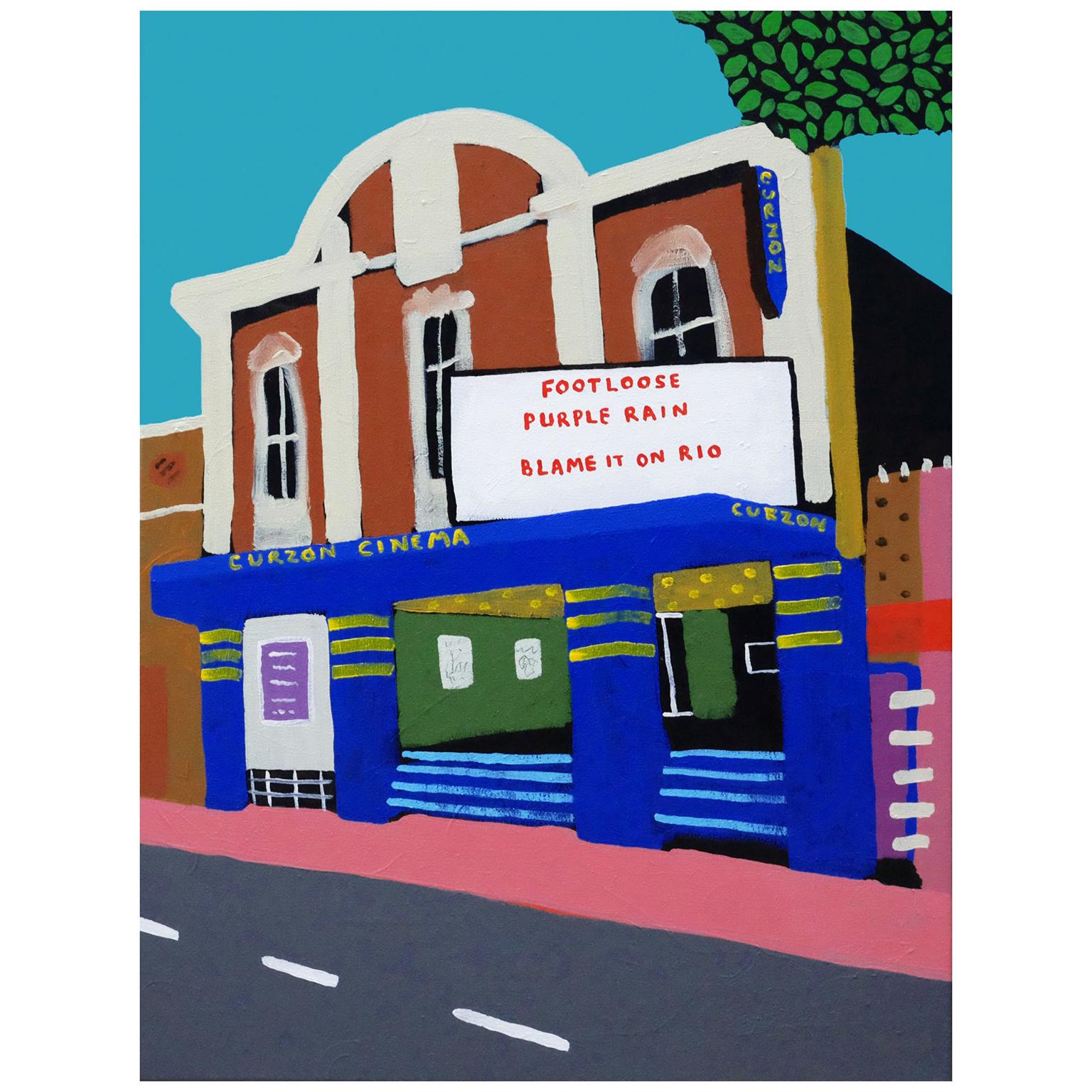 'Saturday Matinee' Landscape Cinema Painting by Alan Fears Pop Art Film, 1980s For Sale