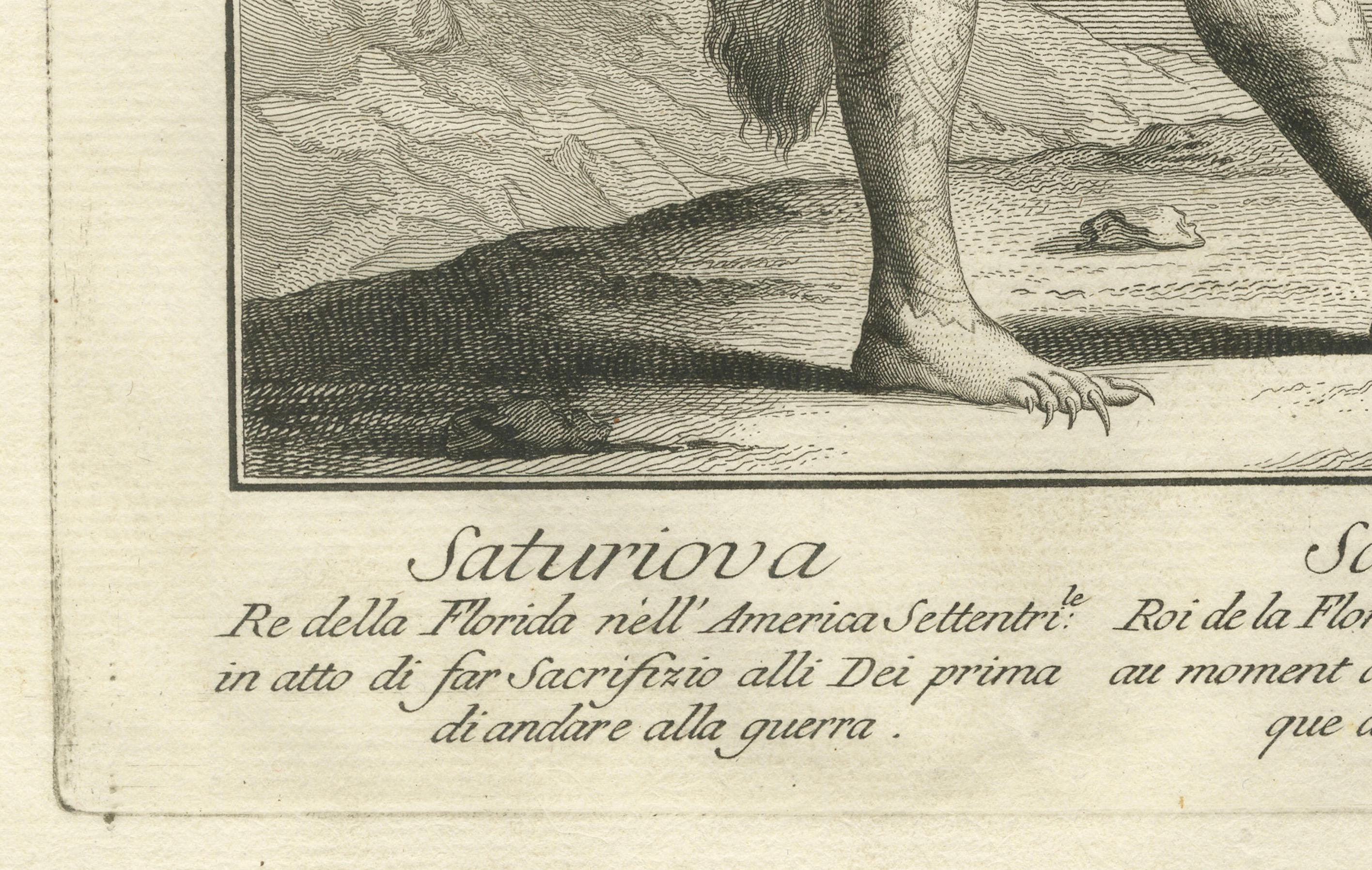 Inciso Saturiova: il re guerriero della Florida che esegue un sacrificio rituale, 1790 ca. in vendita