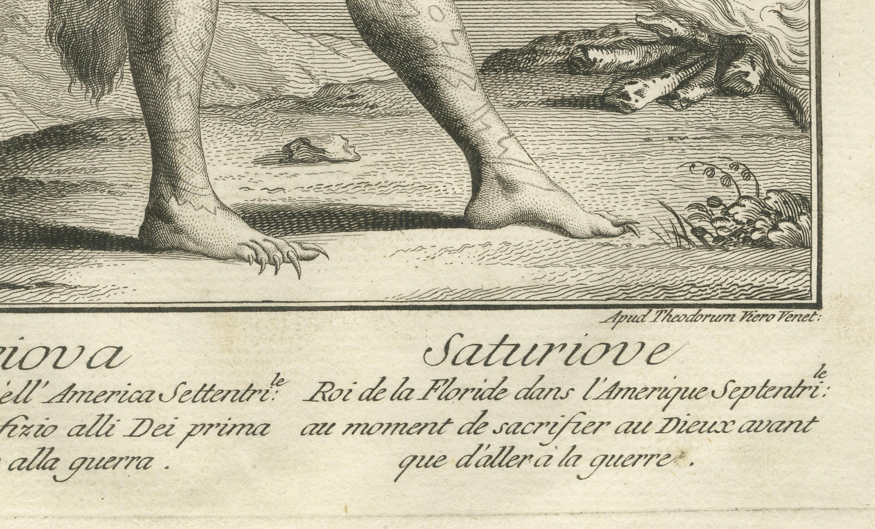 Saturiova: il re guerriero della Florida che esegue un sacrificio rituale, 1790 ca. In condizioni buone in vendita a Langweer, NL