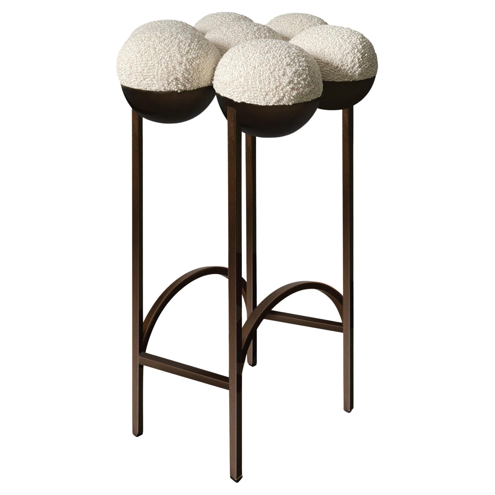 Saturn Bar Stool, Steel Frame and Cream Boucle Wool by Lara Bohinc For