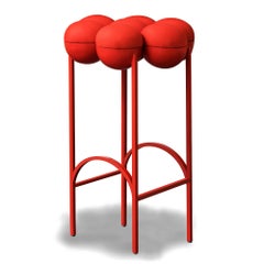 Saturn Barstool, Modern, Sculptural, Red Frame and Red Wool fabric