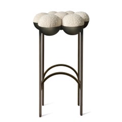 Saturn Barstool, Modern, Sculptural, Bronze Frame and Cream Boucle