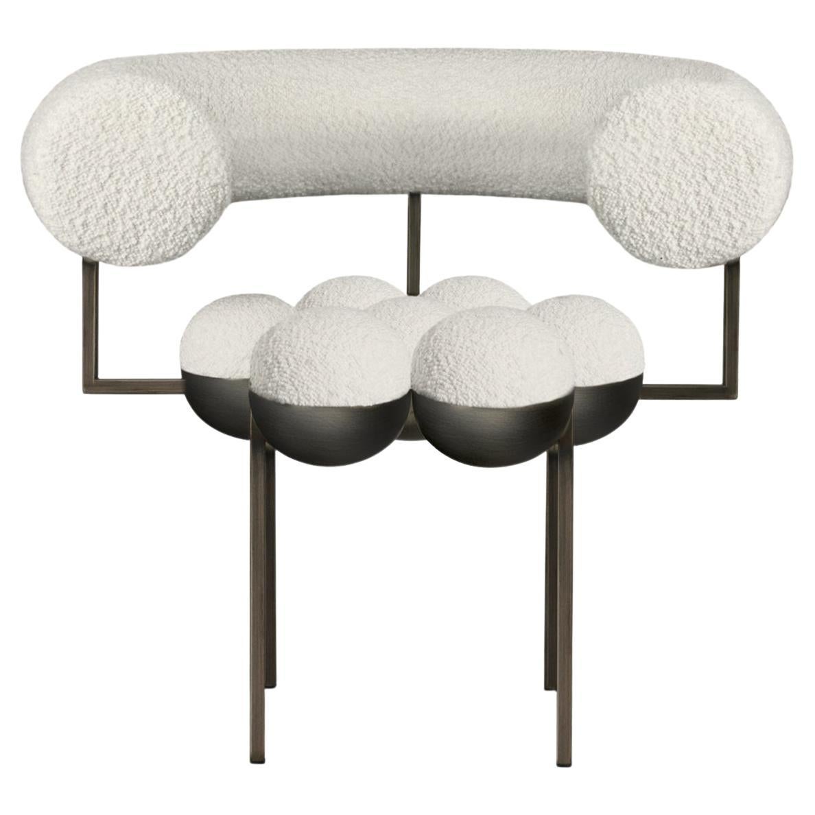 Saturn-Stuhl aus Bronze, Metall und cremefarbener Boucle-Wolle, modern, skulptural, auf Lager
