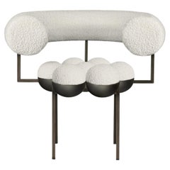 Saturn-Stuhl aus Bronze, Metall und cremefarbener Boucle-Wolle, modern, skulptural, auf Lager