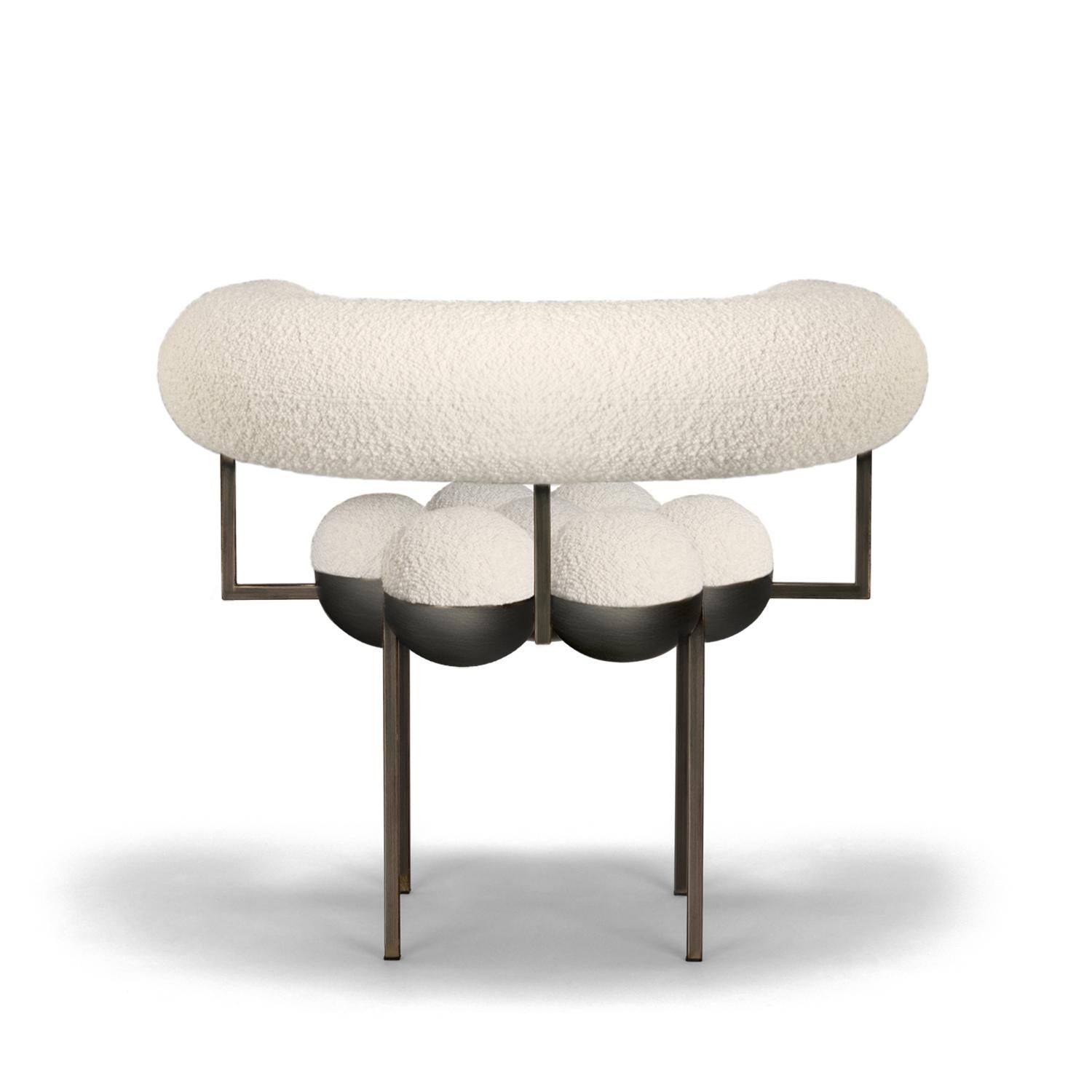 Modern Saturn Chair Bronze Oxidized Steel and Cream Boucle Wool by Lara Bohinc in Stock For Sale
