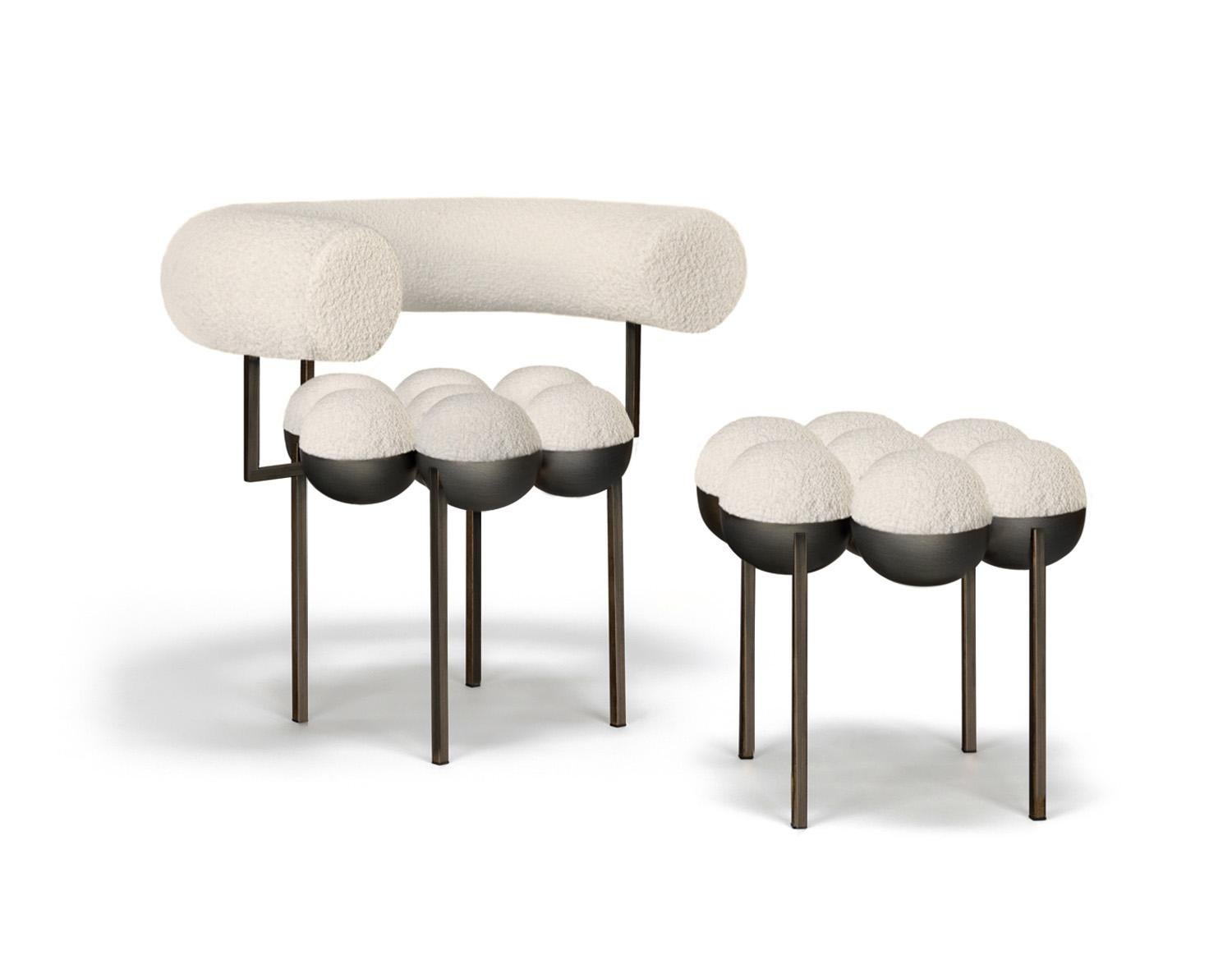 Portuguese Saturn Chair Bronze Oxidized Steel and Cream Boucle Wool by Lara Bohinc in Stock For Sale