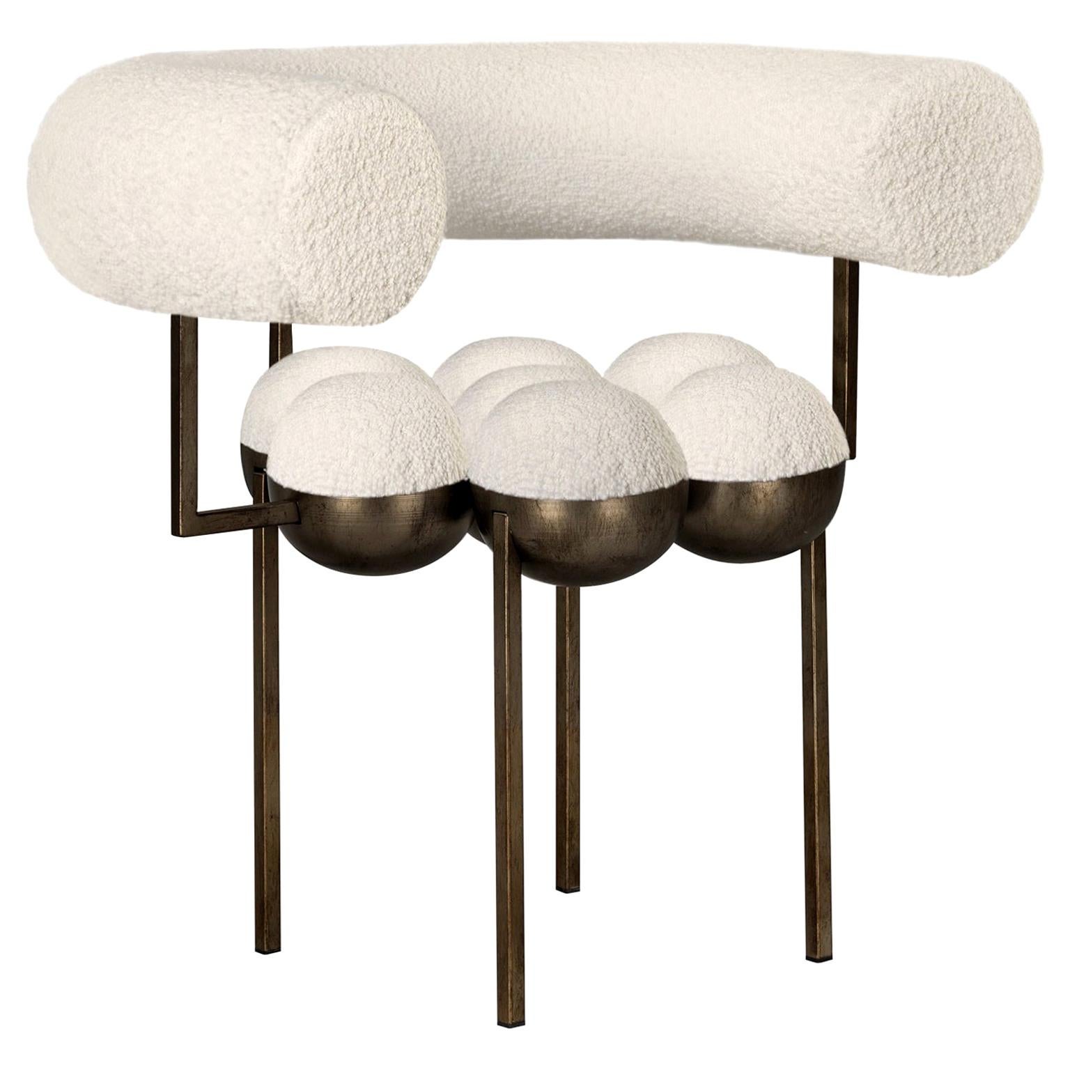 Saturn Chair Bronze Oxidized Steel and Cream Boucle Wool by Lara Bohinc in Stock