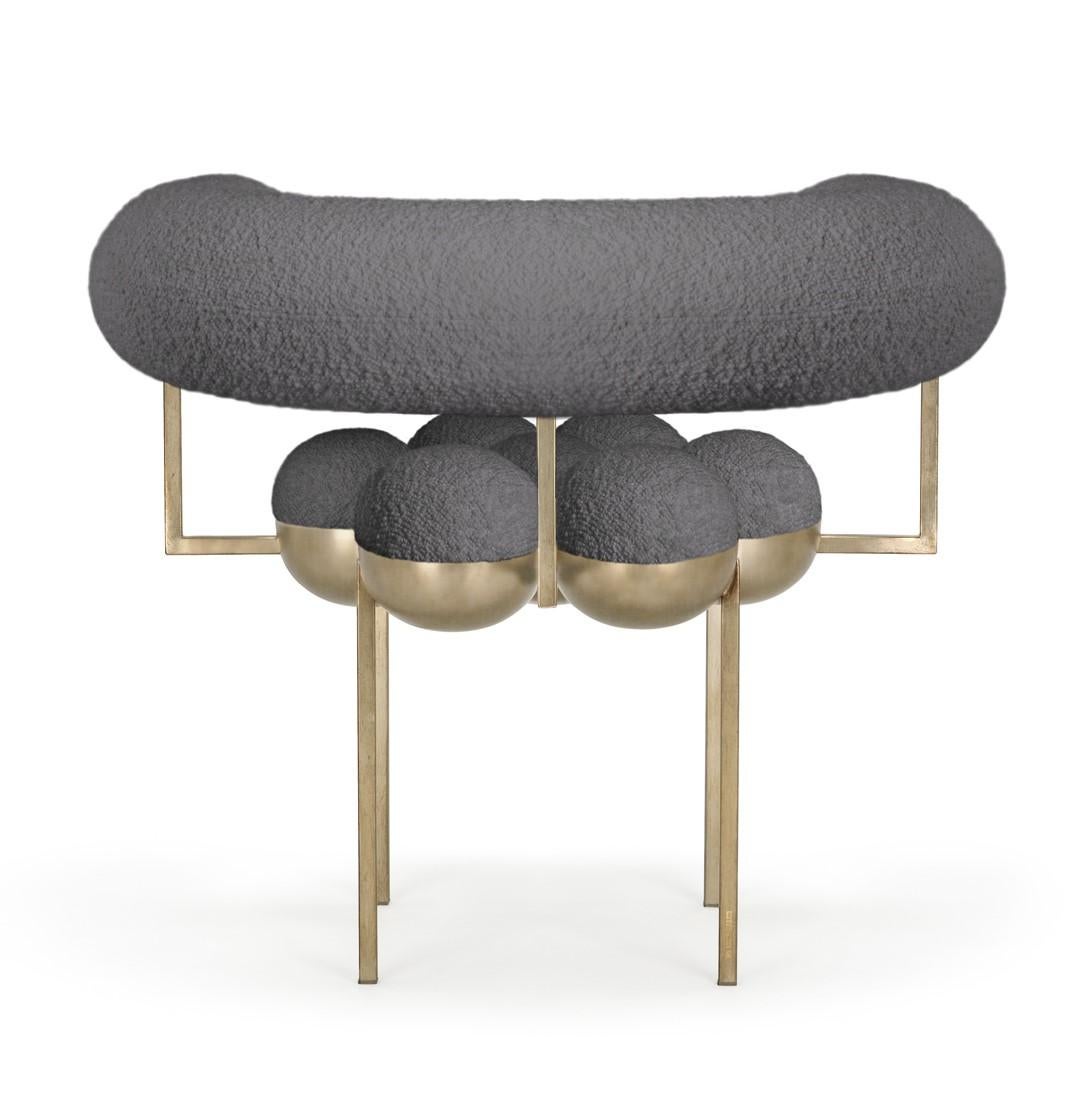 Modern Saturn Chair, Brushed Brass Frame and Grey Boucle Wool by Lara Bohinc