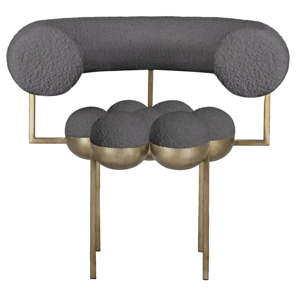 Saturn Chair, Brushed Brass Frame and Grey Boucle Wool by Lara Bohinc