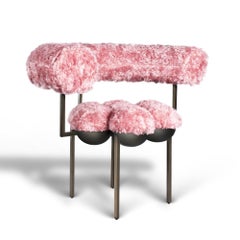 Saturn Chair, Occasional, Modern, Sculptural, Bronze frame, Furry Pink Fabric