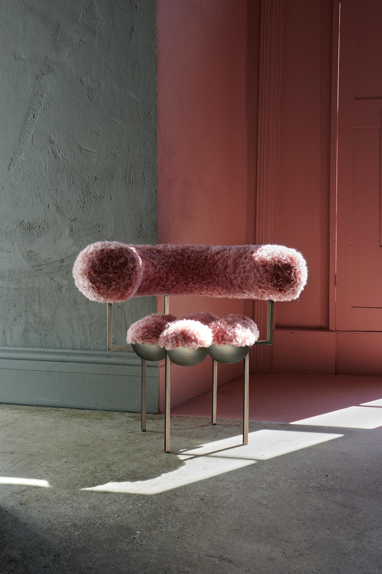 Portuguese Saturn Chair, Furry Pink Fabric by Lara Bohinc, in stock For Sale