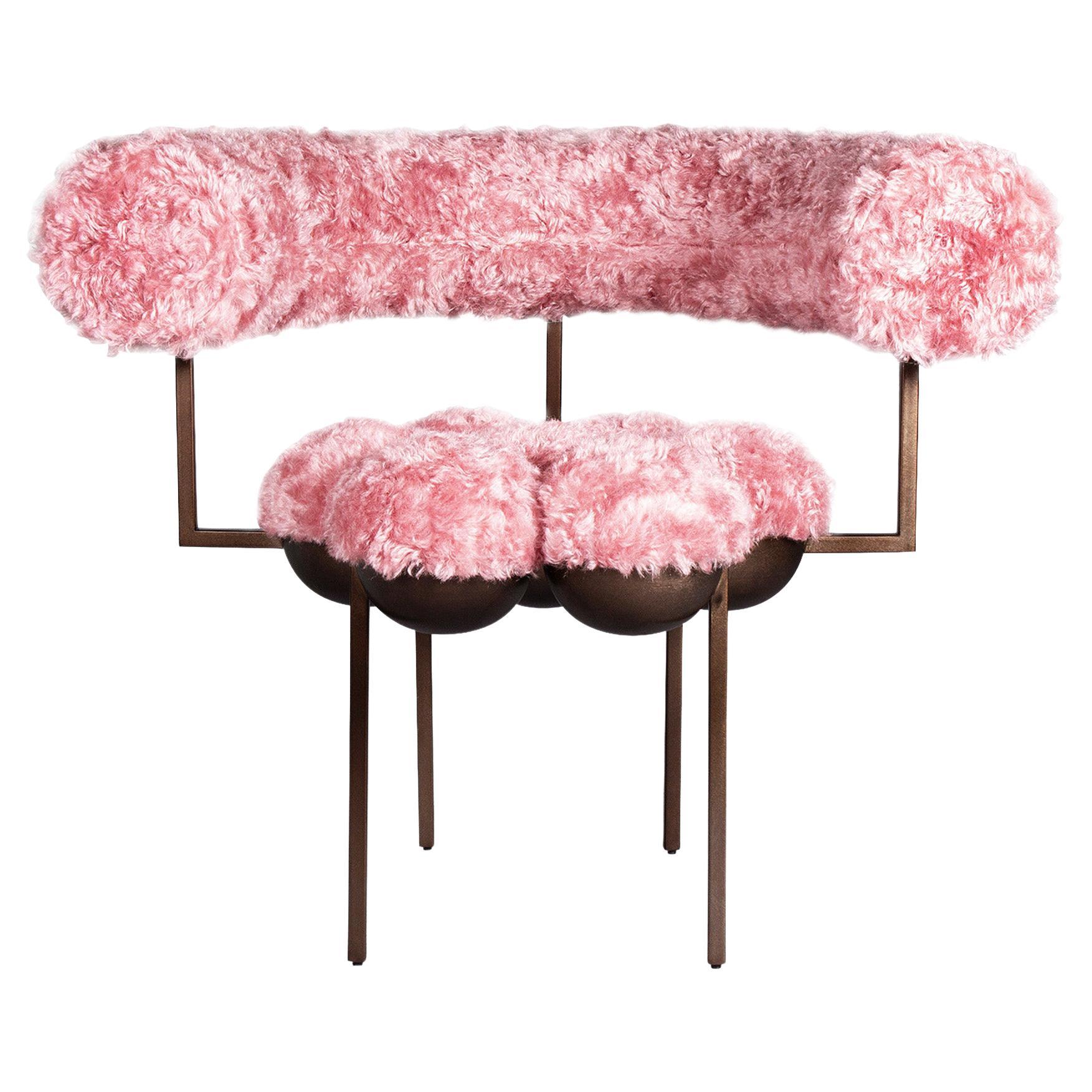 Saturn Chair, Furry Pink Fabric by Lara Bohinc, in stock