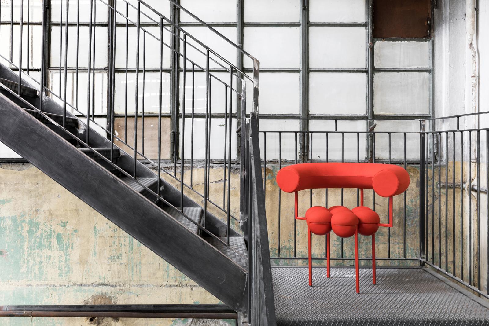 Modern Saturn Chair, Red Coated Steel Frame and Red Wool by Lara Bohinc For Sale