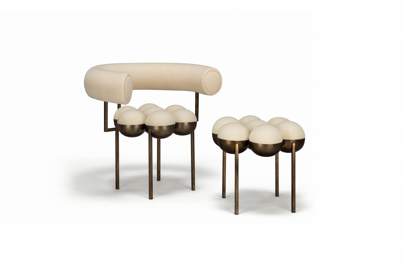 Modern Saturn Chair, Bronze Oxidised Steel Frame and Cream Wool by Lara Bohinc