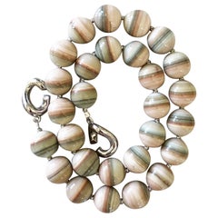 Saturn Chalcedony 14mm Round Beaded Necklace with Interlocking Clasp