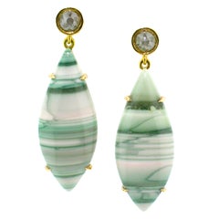 Saturn Chalcedony and Diamond 18 Karat Earrings by Cynthia Scott Jewelry