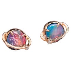 Saturn Design Doublet Opal-Ohrstecker 18K Roségold