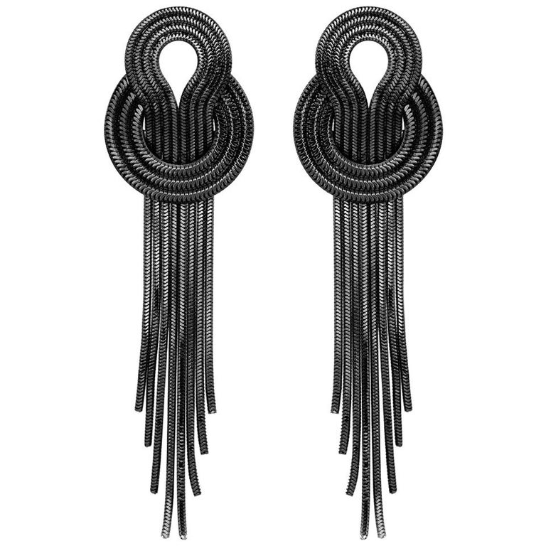 Saturn Earrings, Black Rhodium on Brass For Sale at 1stDibs