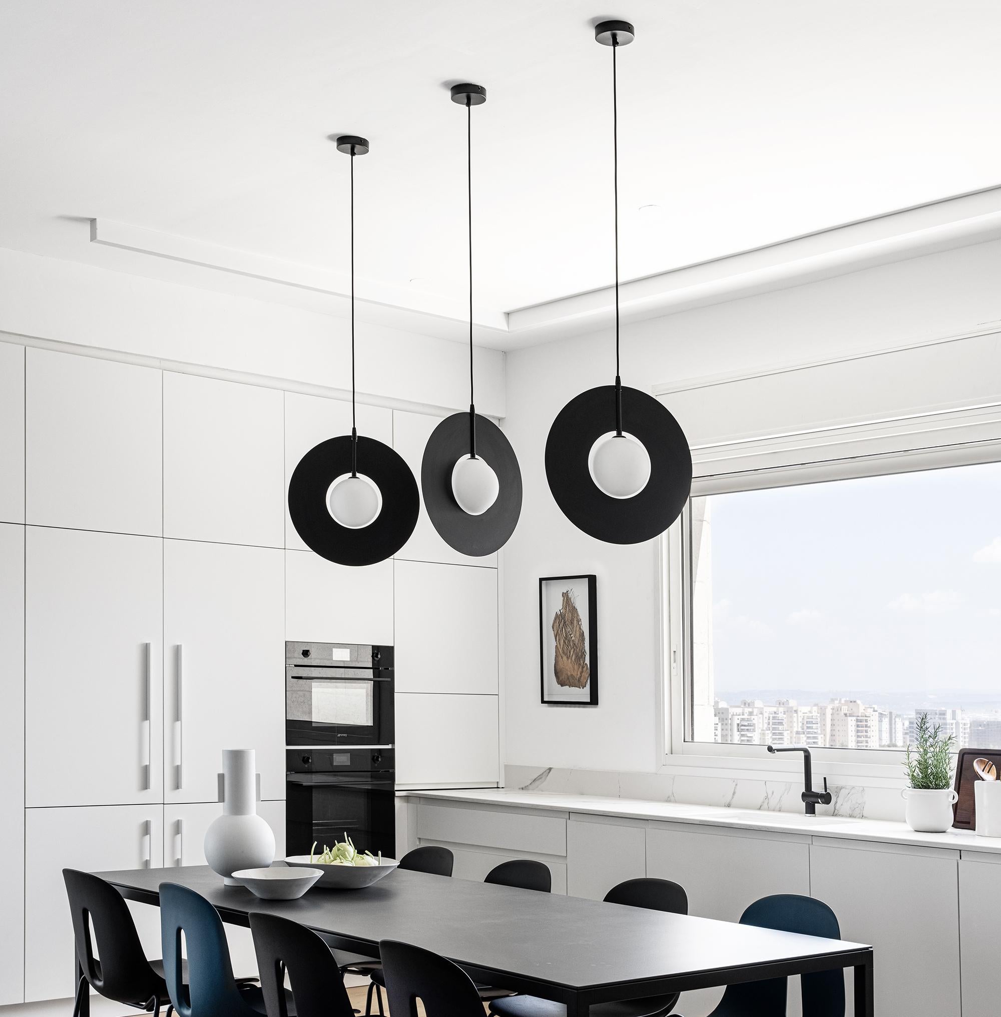 SATURN - Modern light fixture, black color, metal and glass In New Condition For Sale In Tel-Aviv, IL