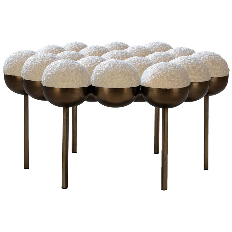 Saturn Pouffe Large, Bronze Oxidised Steel, Ivory Boucle by Lara Bohinc in stock For Sale
