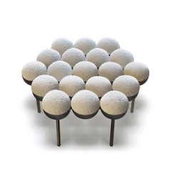 Saturn Pouffe Large Ottoman, Bronze, Cream Boucle, Modern, Sculptural