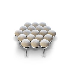 Saturn Pouffe Large, Ottoman, Modern, Sculptural, Chrome Frame and Cream Boucle