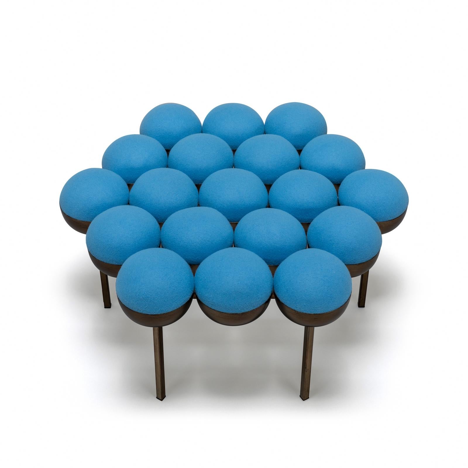 Modern Saturn Pouffe Large, Dark Brass Frame and Blue Wool by Lara Bohinc, In Stock