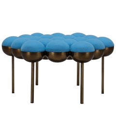 Saturn Pouffe Large, Dark Brass Frame and Blue Wool by Lara Bohinc, In Stock