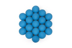 Saturn Pouffe Large, Dark Brass Frame and Blue Wool by Lara Bohinc, In Stock