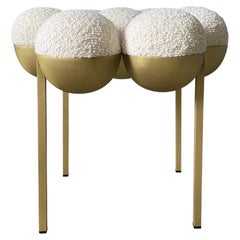 Saturn Pouffe, ottoman, Brass Frame, Cream Boucle, modern, sculptural