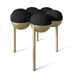 Saturn Pouffe Small, Modern, Sculptural, Brass Frame and Black Boucle Wool