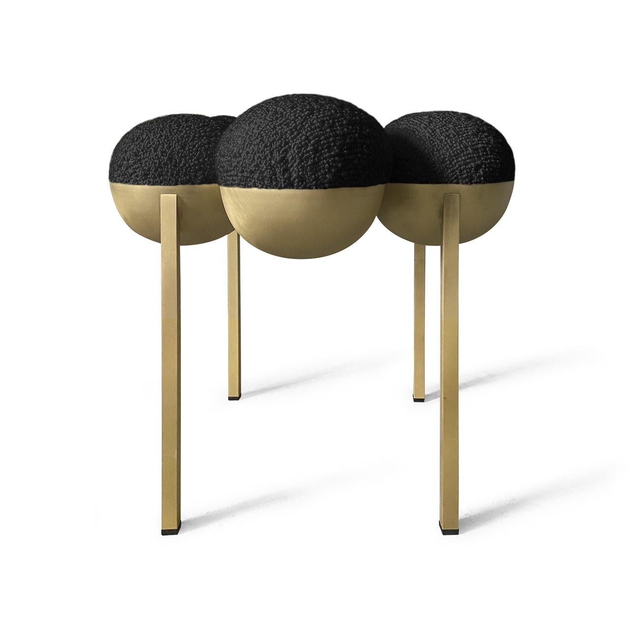 Modern Saturn Pouffe Small, Brass Frame and Black Boucle Wool by Lara Bohinc For Sale