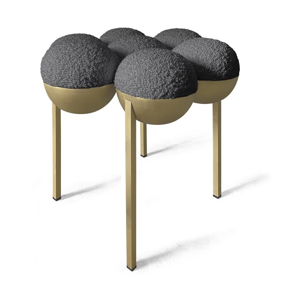 Modern Saturn Pouffe Small, Brass Frame and Grey Boucle Wool by Lara Bohinc, in Stock