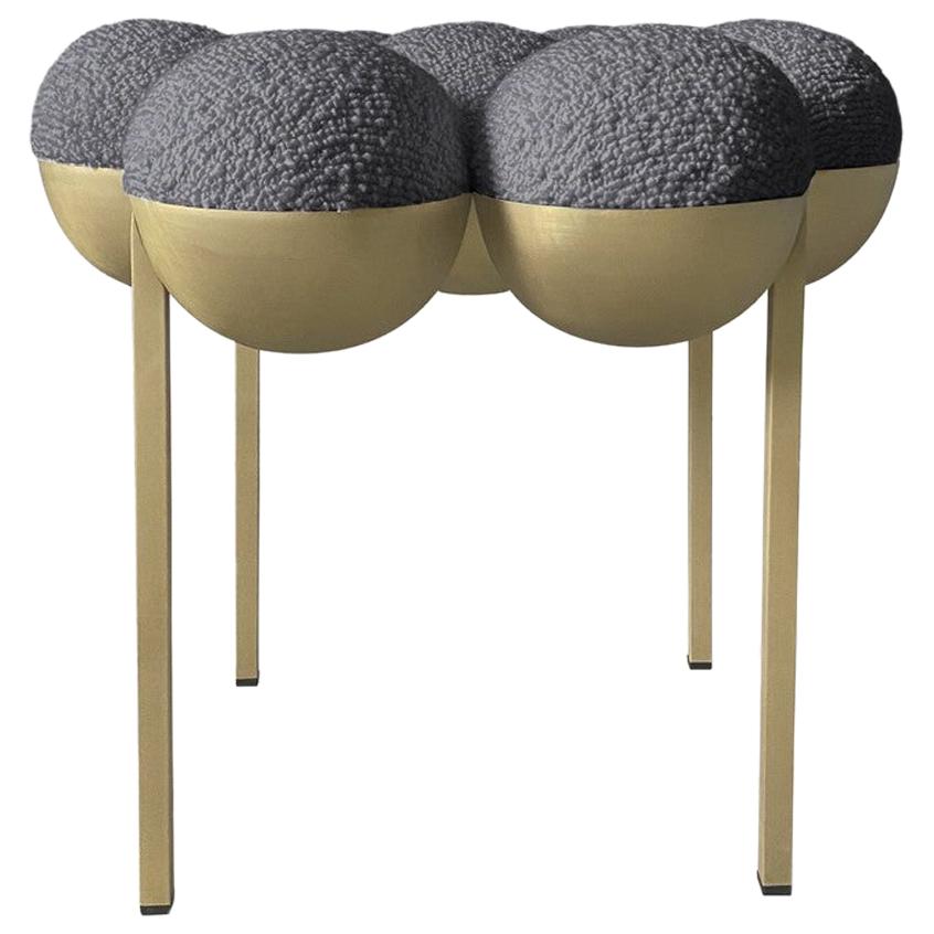 Saturn Pouffe Small, Brass Frame and Grey Boucle Wool by Lara Bohinc, in Stock